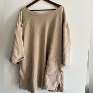 Free People beige oversized lounge shirt, size small